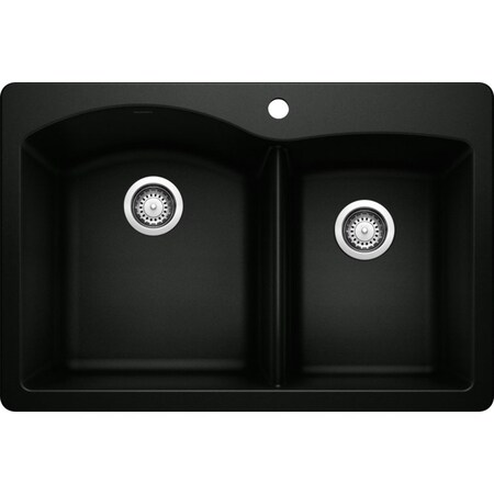 Diamond Silgranit 60/40 Double Bowl Dual Mount Kitchen Sink - Coal Black